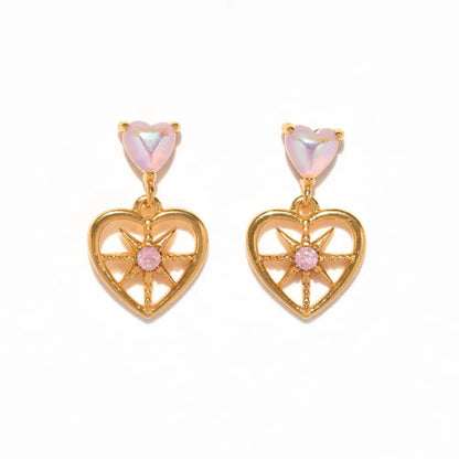 1 Pair IG Style Cute Simple Style Round Heart Shape Hollow Out Inlay Copper Zircon 18K Gold Plated White Gold Plated Ear Studs