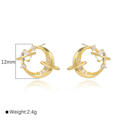 1 Pair IG Style Cute Simple Style Round Heart Shape Hollow Out Inlay Copper Zircon 18K Gold Plated White Gold Plated Ear Studs