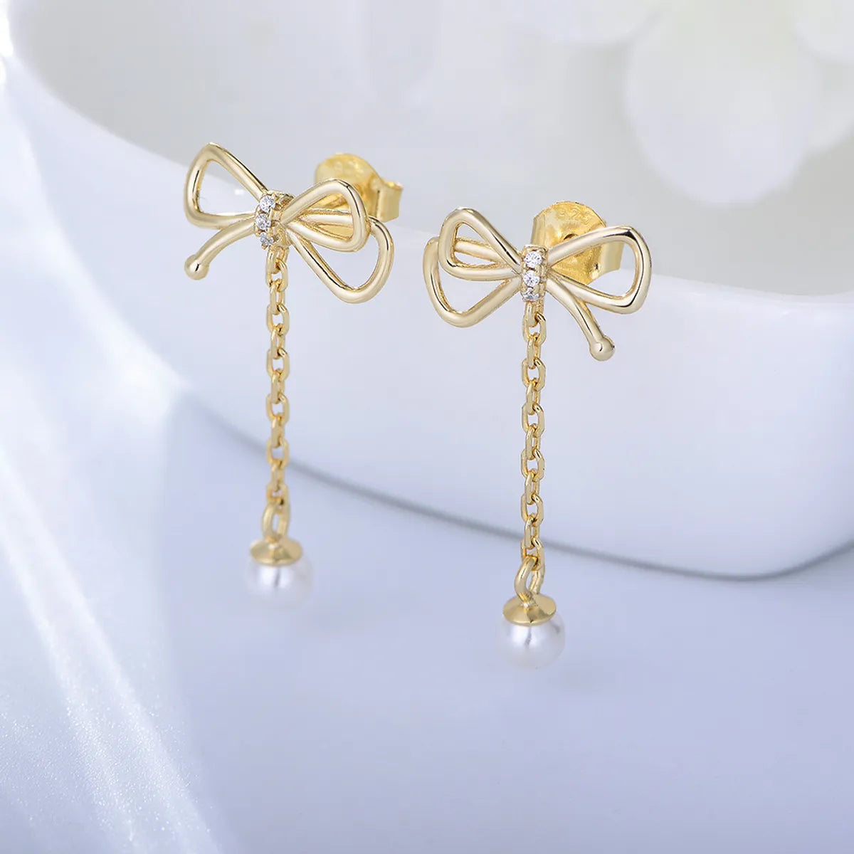 1 Pair Ig Style Cute Sweet Bow Knot Plating Sterling Silver 14k Gold Plated Rhodium Plated Drop Earrings