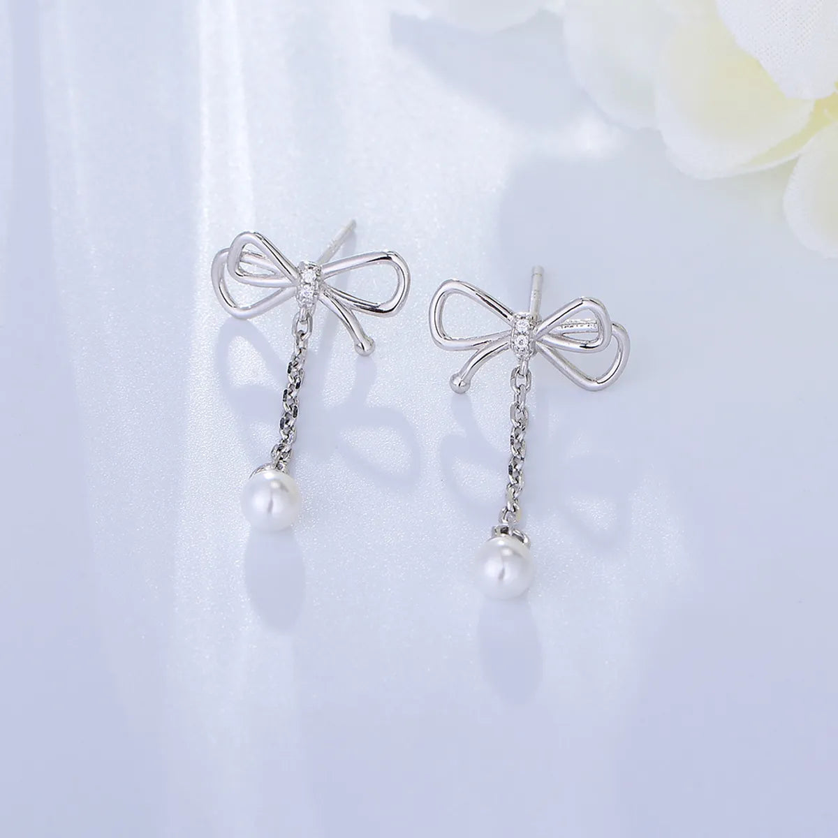 1 Pair Ig Style Cute Sweet Bow Knot Plating Sterling Silver 14k Gold Plated Rhodium Plated Drop Earrings