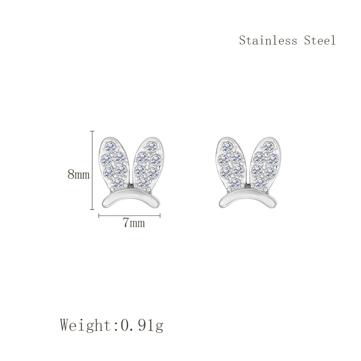 1 Pair IG Style Cute Sweet Bunny Ears Dinosaur Cat Inlay 304 Stainless Steel Rhinestones 18K Gold Plated Ear Studs