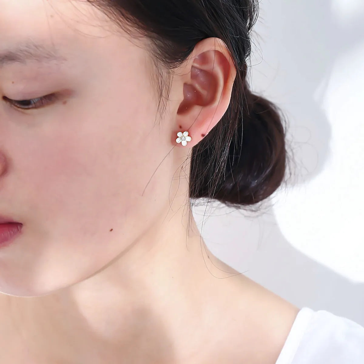 1 Pair Ig Style Cute Sweet Flower Epoxy Plating Inlay Sterling Silver Zircon 14k Gold Plated Rhodium Plated Ear Studs