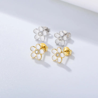 1 Pair Ig Style Cute Sweet Flower Epoxy Plating Inlay Sterling Silver Zircon 14k Gold Plated Rhodium Plated Ear Studs