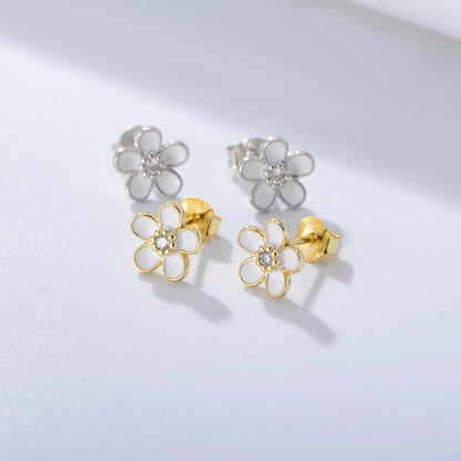 1 Pair Ig Style Cute Sweet Flower Epoxy Plating Inlay Sterling Silver Zircon 14k Gold Plated Rhodium Plated Ear Studs