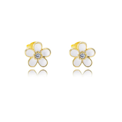 1 Pair Ig Style Cute Sweet Flower Epoxy Plating Inlay Sterling Silver Zircon 14k Gold Plated Rhodium Plated Ear Studs