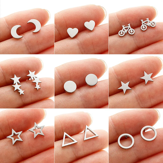 1 Pair IG Style Cute Sweet Star Heart Shape Polishing Plating 304 Stainless Steel 18K Gold Plated Ear Studs