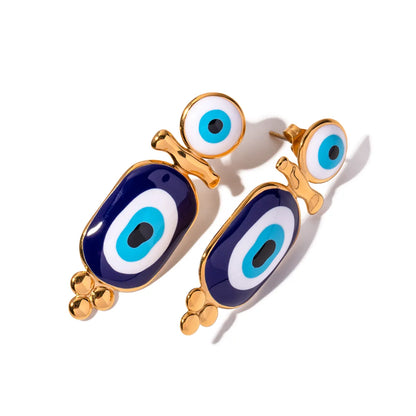 1 Pair Ig Style Devil's Eye Enamel Plating Stainless Steel 18k Gold Plated Drop Earrings