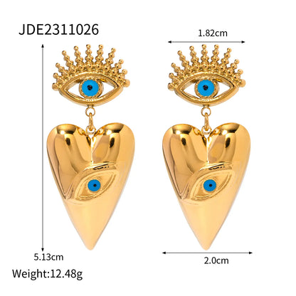 1 Pair Ig Style Devil'S Eye Enamel Plating Stainless Steel 18k Gold Plated Drop Earrings