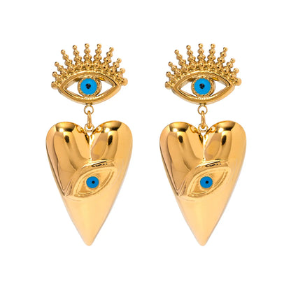 1 Pair Ig Style Devil'S Eye Enamel Plating Stainless Steel 18k Gold Plated Drop Earrings