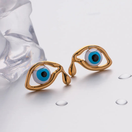 1 Pair Ig Style Devil's Eye Enamel Plating Stainless Steel 18k Gold Plated Ear Studs