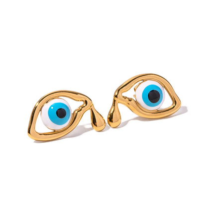 1 Pair Ig Style Devil's Eye Enamel Plating Stainless Steel 18k Gold Plated Ear Studs