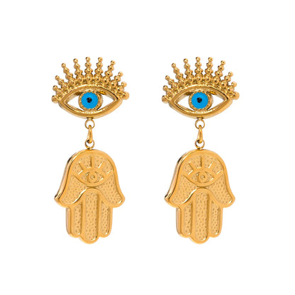 1 Pair Ig Style Devil's Eye Palm Enamel Plating Stainless Steel 18k Gold Plated Drop Earrings