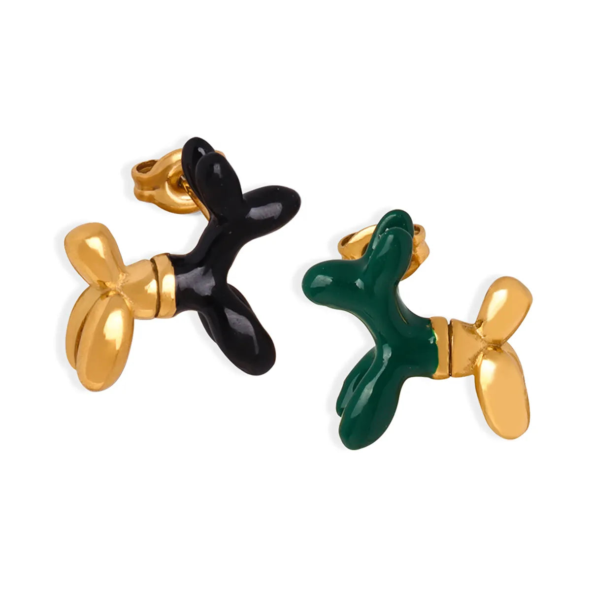 1 Pair Ig Style Dog Enamel Plating Titanium Steel 18k Gold Plated Ear Studs