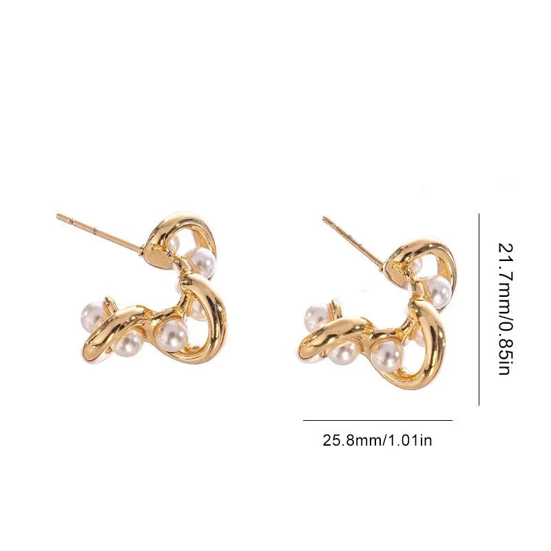 1 Pair IG Style Elegant C Shape Inlay 304 Stainless Steel Pearl Ear Studs