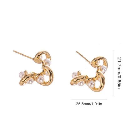 1 Pair IG Style Elegant C Shape Inlay 304 Stainless Steel Pearl Ear Studs