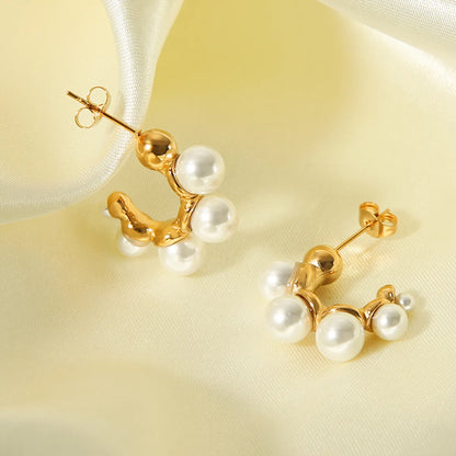 1 Pair Ig Style Elegant C Shape Plating Inlay Stainless Steel Pearl 18k Gold Plated Ear Studs