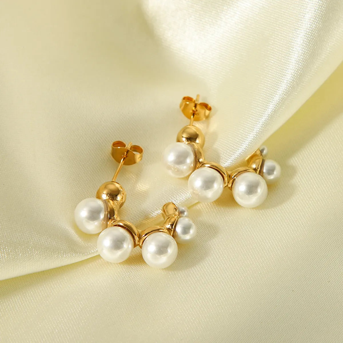 1 Pair Ig Style Elegant C Shape Plating Inlay Stainless Steel Pearl 18k Gold Plated Ear Studs