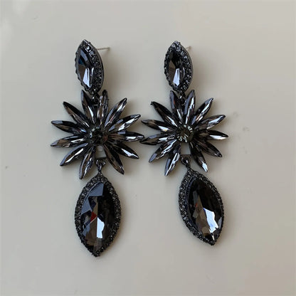 1 Pair Ig Style Elegant Classic Style Leaves Inlay Alloy Rhinestones Silver Plated Drop Earrings