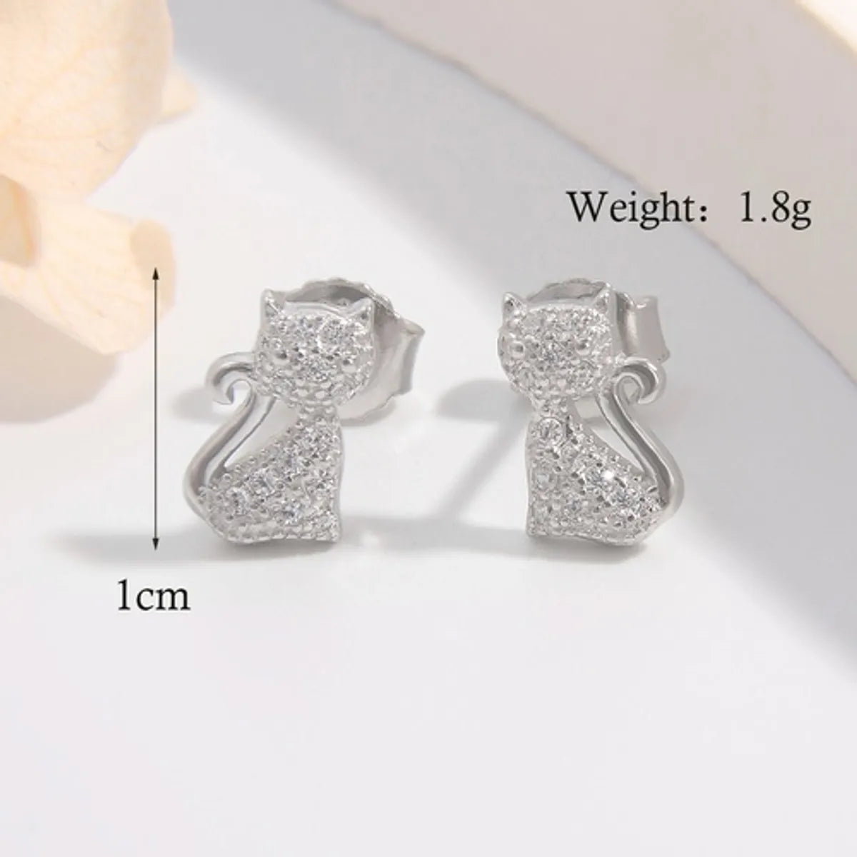 1 Pair Ig Style Elegant Cute Cat Plating Inlay Sterling Silver Zircon White Gold Plated Rhodium Plated Ear Studs