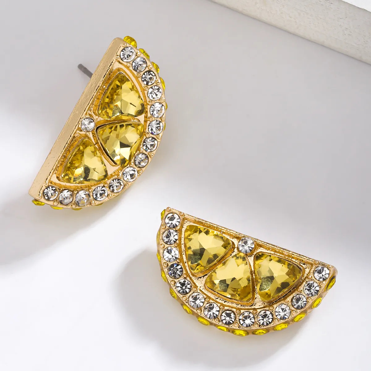 1 Pair IG Style Elegant Cute Lemon Cherry Polishing Inlay Zinc Alloy Rhinestones K Gold Plated Ear Studs