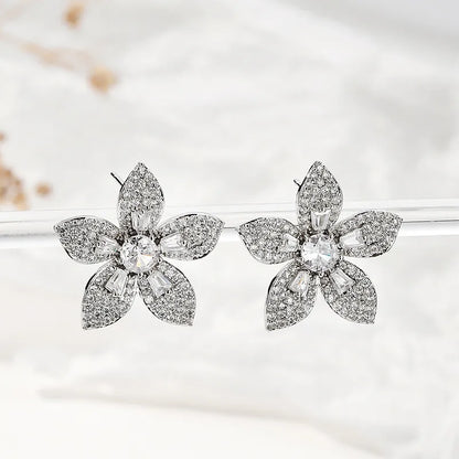 1 Pair Ig Style Elegant Flower Inlay Copper Zircon Ear Studs