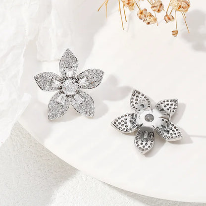 1 Pair Ig Style Elegant Flower Inlay Copper Zircon Ear Studs