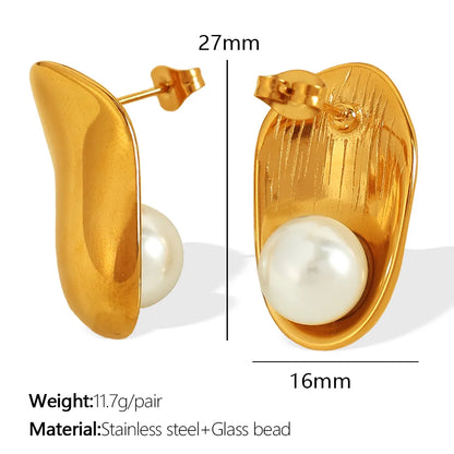 1 Pair IG Style Elegant French Style Geometric Polishing Plating Inlay 304 Stainless Steel Glass Bead 18K Gold Plated Ear Studs