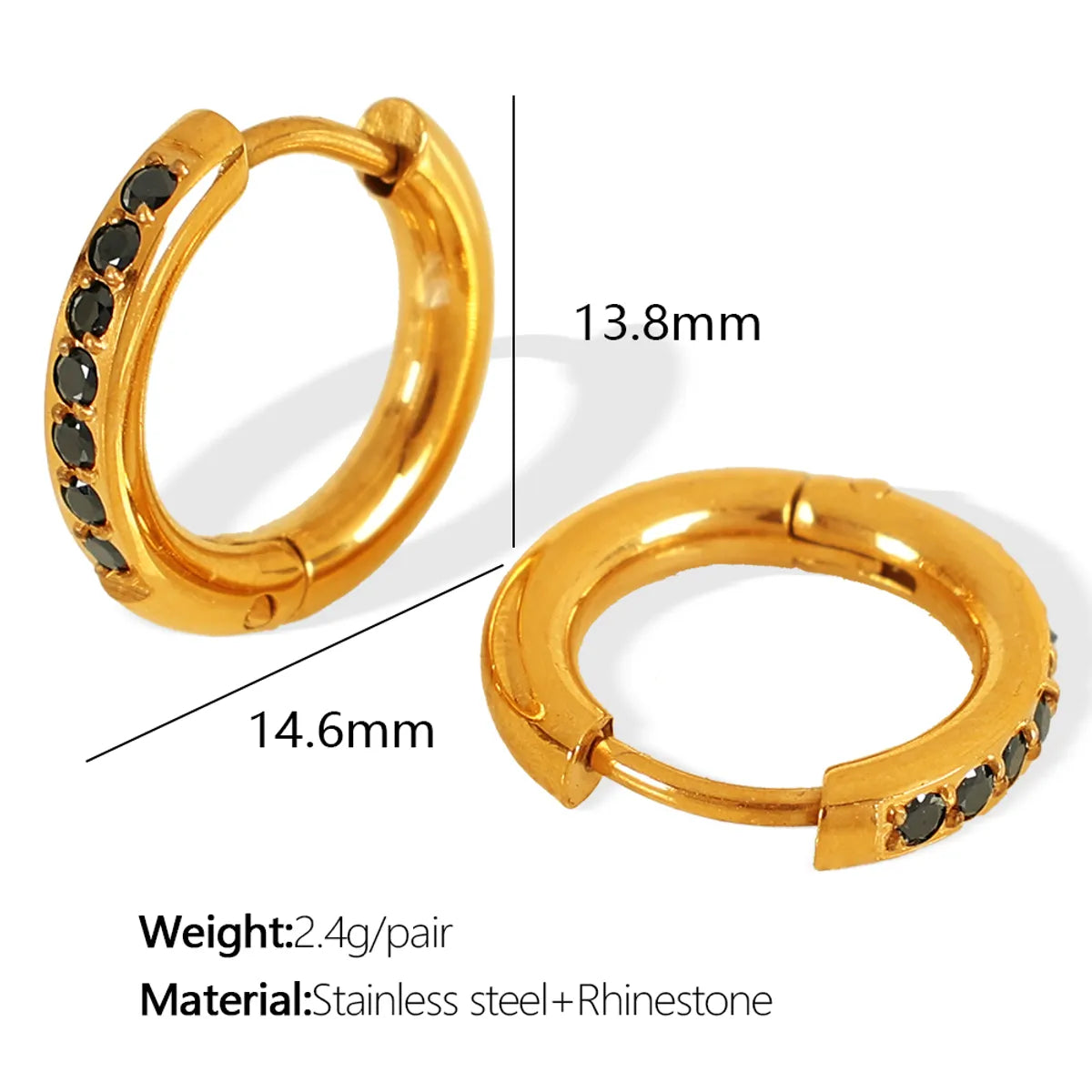 1 Pair IG Style Elegant French Style Round Polishing Plating Inlay 304 Stainless Steel Rhinestones 18K Gold Plated Earrings