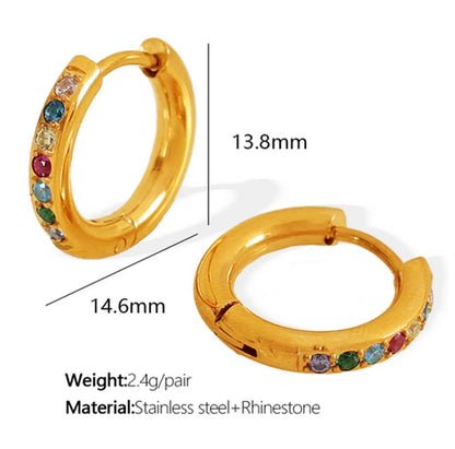 1 Pair IG Style Elegant French Style Round Polishing Plating Inlay 304 Stainless Steel Rhinestones 18K Gold Plated Earrings