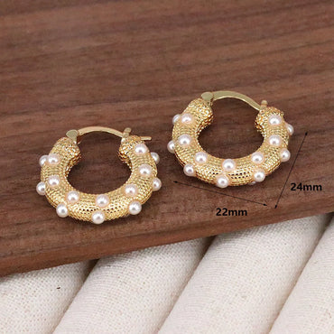 1 Pair Ig Style Elegant Geometric Plating Inlay Copper Artificial Pearls 18k Gold Plated Earrings