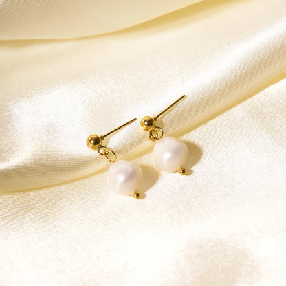 1 Pair Ig Style Elegant Geometric Plating Stainless Steel Freshwater Pearl 18k Gold Plated Drop Earrings