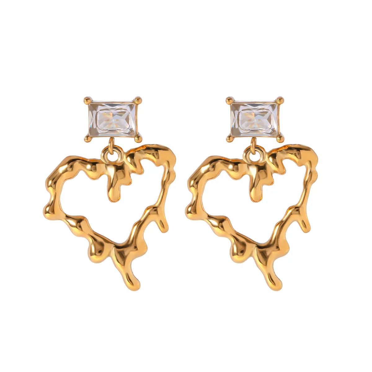 1 Pair IG Style Elegant Heart Shape Inlay Stainless Steel Zircon 18K Gold Plated Drop Earrings