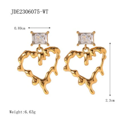 1 Pair IG Style Elegant Heart Shape Inlay Stainless Steel Zircon 18K Gold Plated Drop Earrings