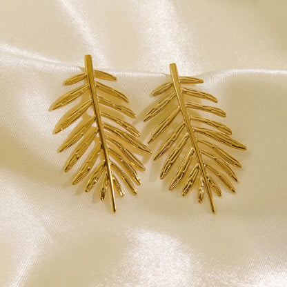 1 Pair IG Style Elegant Leaves 304 Stainless Steel 14K Gold Plated Ear Studs