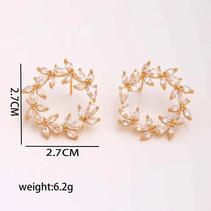 1 Pair Ig Style Elegant Luxurious Leaf Plating Inlay Copper Zircon 18k Gold Plated Ear Studs