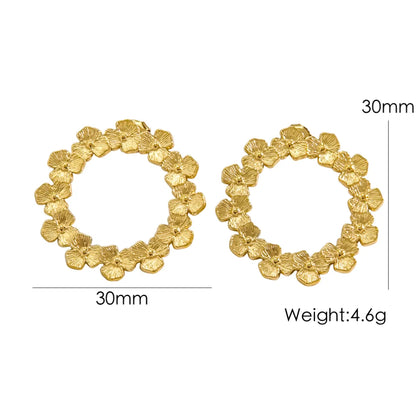 1 Pair IG Style Elegant Modern Style Circle Flower Wreath Polishing Plating 304 Stainless Steel 14K Gold Plated Ear Studs