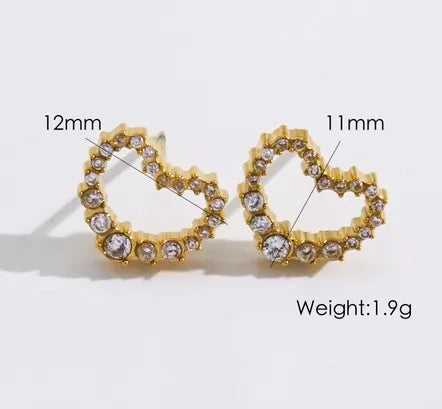 1 Pair IG Style Elegant Modern Style Heart Shape Inlay 304 Stainless Steel Zircon 14K Gold Plated Ear Studs