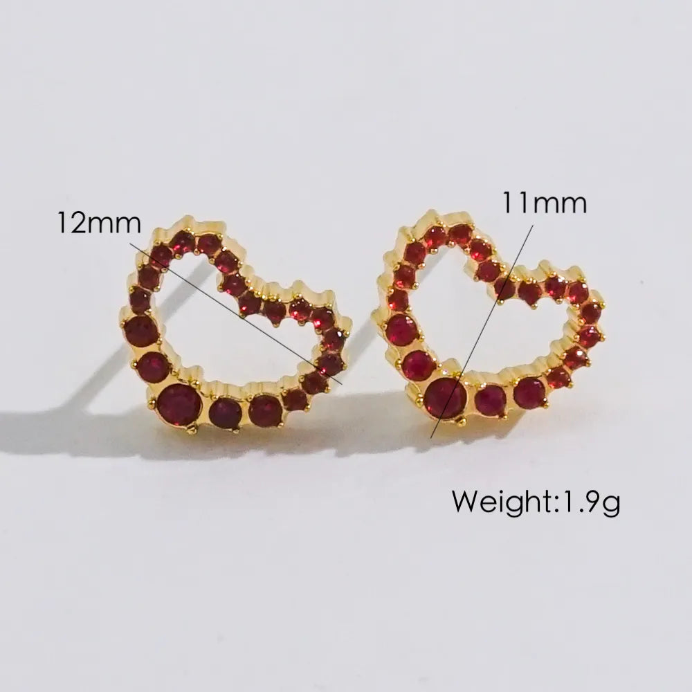 1 Pair IG Style Elegant Modern Style Heart Shape Inlay 304 Stainless Steel Zircon 14K Gold Plated Ear Studs