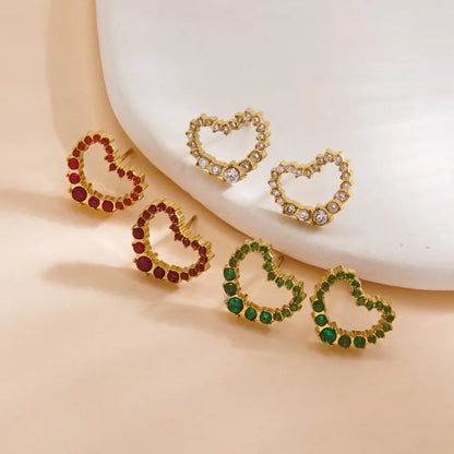 1 Pair IG Style Elegant Modern Style Heart Shape Inlay 304 Stainless Steel Zircon 14K Gold Plated Ear Studs