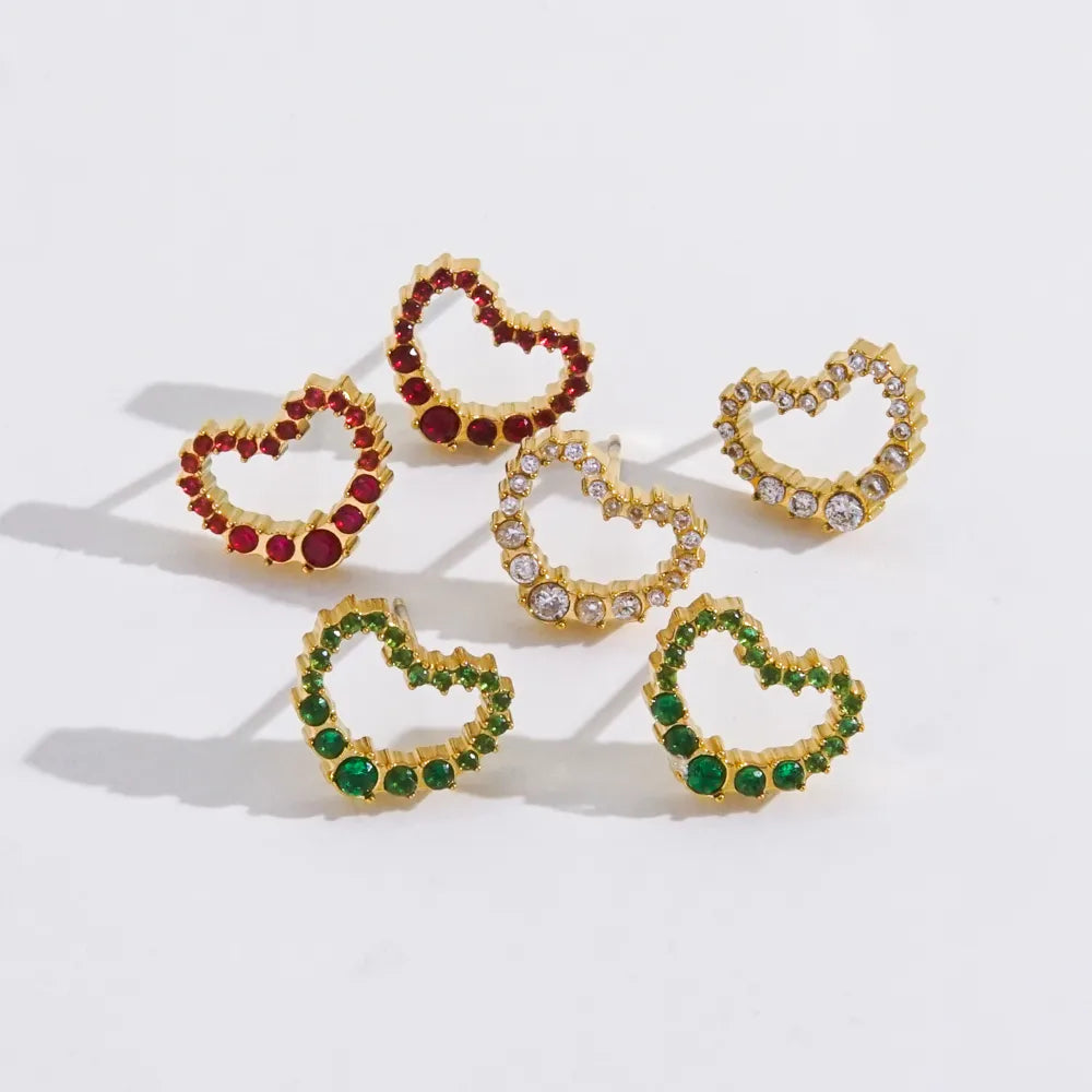 1 Pair IG Style Elegant Modern Style Heart Shape Inlay 304 Stainless Steel Zircon 14K Gold Plated Ear Studs