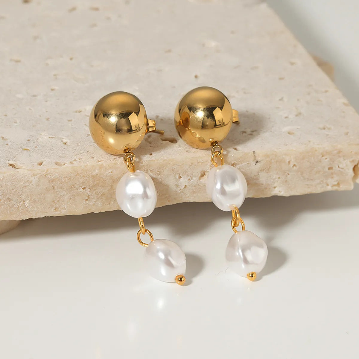 1 Pair Ig Style Elegant Oval Pearl Plating Stainless Steel 18k Gold Plated Drop Earrings