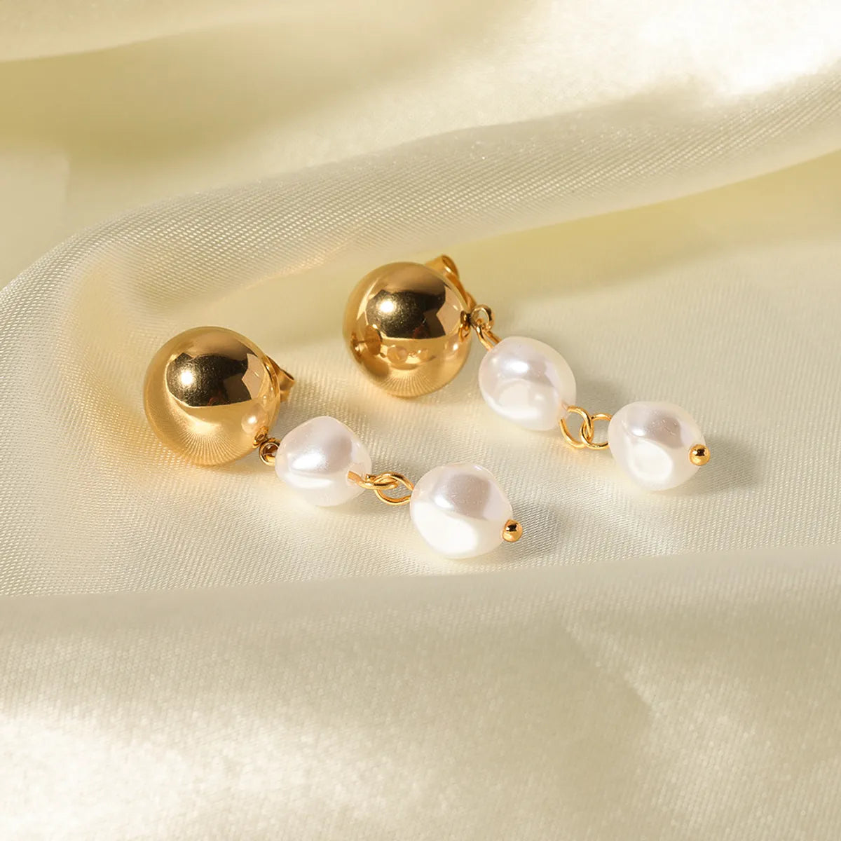 1 Pair Ig Style Elegant Oval Pearl Plating Stainless Steel 18k Gold Plated Drop Earrings