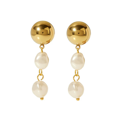 1 Pair Ig Style Elegant Oval Pearl Plating Stainless Steel 18k Gold Plated Drop Earrings