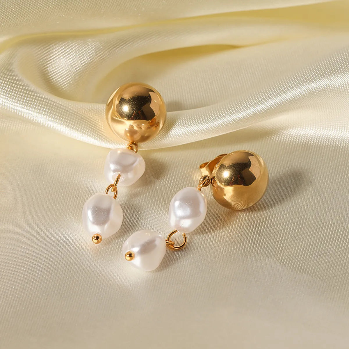 1 Pair Ig Style Elegant Oval Pearl Plating Stainless Steel 18k Gold Plated Drop Earrings