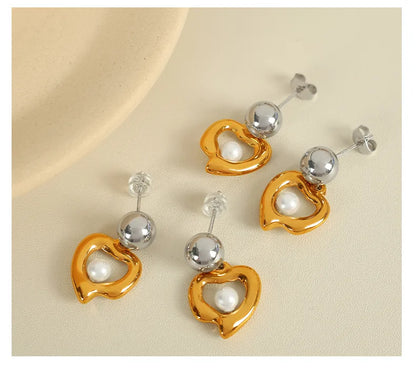 1 Pair IG Style Elegant Retro Heart Shape Polishing Hollow Out Inlay 304 Stainless Steel Glass Bead 18K Gold Plated Drop Earrings