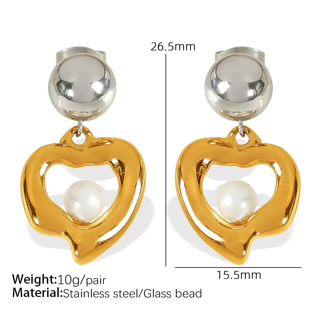 1 Pair IG Style Elegant Retro Heart Shape Polishing Hollow Out Inlay 304 Stainless Steel Glass Bead 18K Gold Plated Drop Earrings