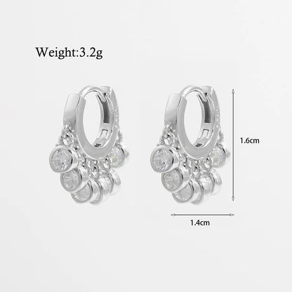 1 Pair Ig Style Elegant Retro Round Tassel Plating Inlay Sterling Silver Zircon White Gold Plated Rhodium Plated Earrings