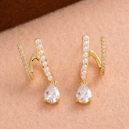 1 Pair Ig Style Elegant Romantic Water Droplets Plating Inlay Copper Artificial Pearls Zircon 14k Gold Plated Drop Earrings