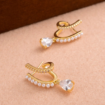 1 Pair Ig Style Elegant Romantic Water Droplets Plating Inlay Copper Artificial Pearls Zircon 14k Gold Plated Drop Earrings