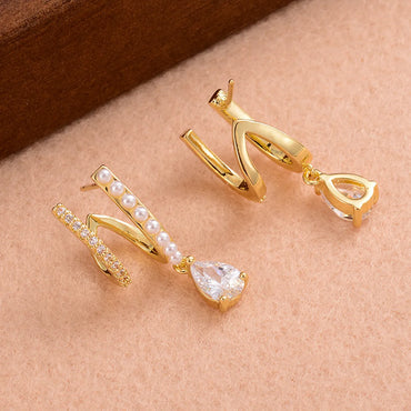 1 Pair Ig Style Elegant Romantic Water Droplets Plating Inlay Copper Artificial Pearls Zircon 14k Gold Plated Drop Earrings